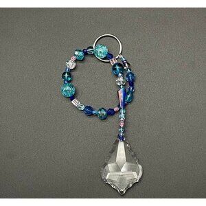 Beaded Suncatcher Blue Pink Clear Crystal Prism Hanging Patio Decor Yard…